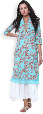 Vishudh Women Printed A-line Kurta(Light Blue)