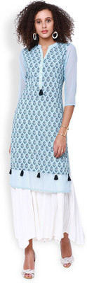 Vishudh Women Printed A-line Kurta(Light Blue)