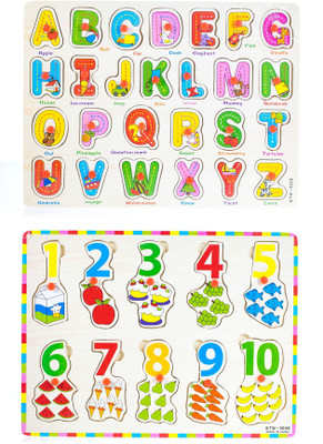 

Wishkey Wooden English Alphabet A to Z And Number Shapes with Early Educational board for kids(Multicolor)