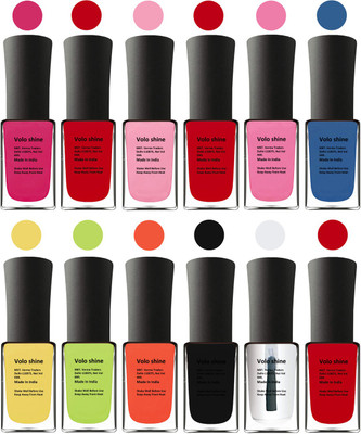 

Aroma Care Black Nail Polish Combo 1306201629 Pink, Purple, Red, Yellow, Blue, Magenta, Yellow, Orange, Neon Green, Base Coat, Black, Red(Pack of 12)