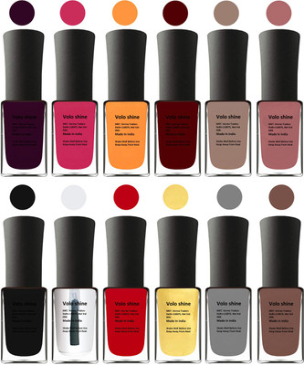 

Aroma Care Purple Nail Polish Combo 17061621 Red, Nude, Base Coat, Black, Silver, Golden(Pack of 12)