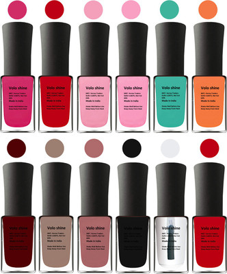 

Aroma Care Top Coat Nail Polish Combo 1306201634 Pink, Purple, Red, Light Pink, Green, Orange, Red, Nude, Peach, Base Coat, Black, Red(Pack of 12)