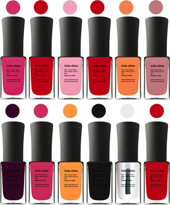 

Aroma Care Black Nail Polish Combo 1306201607 Pink, Purple, Red, Red, Orange, Pink, Red, Purple, Pink, Base Coat, Black, Red(Pack of 12)
