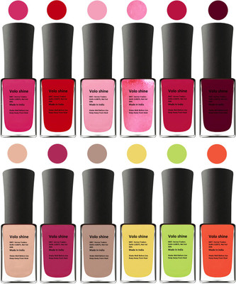 

Aroma Care Yellow Nail Polish Combo 1306201617 Pink, Purple, Red, Peach, Orange, Mauve, Pink, Peach, Pink, Yellow, Orange, Neon Green(Pack of 12)