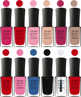 

Aroma Care Black Nail Polish Combo 1306201625 Pink, Purple, Red, Pink, Peach, Pink, Yellow, Blue, Magenta, Base Coat, Black, Red(Pack of 12)