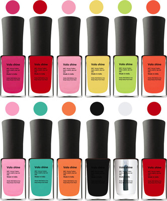 

Aroma Care Black Nail Polish Combo 1306201632 Pink, Purple, Red, Yellow, Orange, Neon Green, Light Pink, Green, Orange, Base Coat, Black, Red(Pack of 12)
