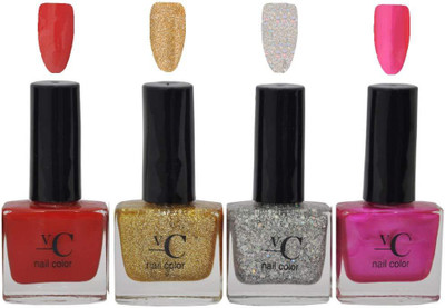 

VC Nail Color Festive Nail Polish Glossy Red, Gold, Silver, Metallic Pink(Pack of 4)