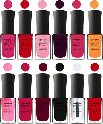 

Aroma Care Black Nail Polish Combo 1306201614 Pink, Purple, Red, Red, Purple, Pink, Peach, Orange, Mauve, Base Coat, Black, Red(Pack of 12)