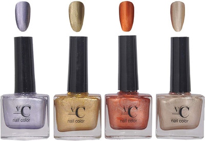 VC Nail Color Mettalic Nail Paints Mauve, Gold, Saffron, Silver(Pack of 4)