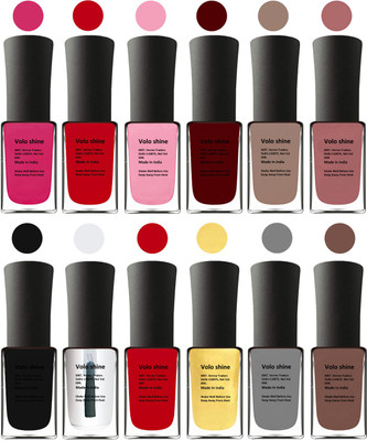 Aroma Care Orange Nail Polish Combo 1306201636 Pink, Purple, Red, Red, Nude, Peach, Base Coat, Black, Red, Silver, Golden, Orange(Pack of 12)