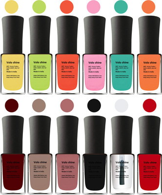 

Aroma Care Black Nail Polish Combo 1806201632 Yellow, Orange, Neon Green, Light Pink, Green, Orange, Red, Nude, Peach, Base Coat, Black, Red(Pack of 12)