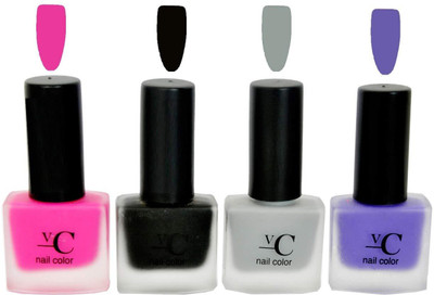 

VC Nail Color Unicorn collection -Matt Nail Polish Pink, Black, Grey, Purple(Pack of 4)