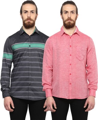 Crosscreek Men Self Design, Striped Casual Multicolor Shirt(Pack of 2)