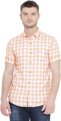 mufti-men-checkered-casual-pink-shirt