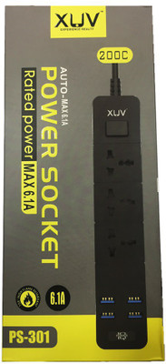 

XUV 3 Socket Power Strip with Universal SOCKETS with 4 Port USB HUB 3 Socket Surge Protector(White, Black)