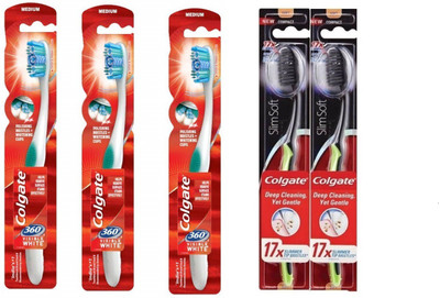 

Colgate 360 Visible White With Whitening & Whole Mouth Cleaning And Slimsoft Deep Cleaning Ultra Soft Toothbrush(Pack of 5)