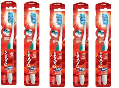 

Colgate 360 Visible White With Whitening & Whole Mouth Cleaning Ultra Soft Toothbrush(Pack of 5)