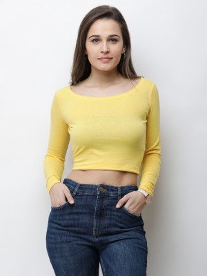 Cation Casual Regular Sleeve Solid Women Yellow Top