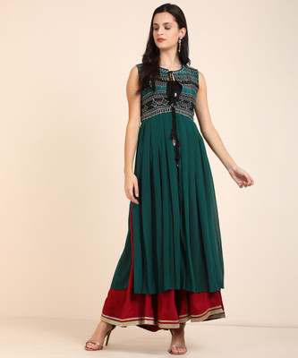 W Casual Sleeveless Printed Women Green Top