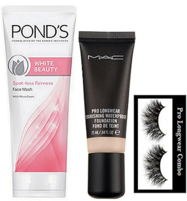 

pro longwear combo Eyelashes, Mac Pro Longwear Nourishing Waterproof Foundation, Pond's White Beauty Spot-Less Fairness Face Wash(Set of 3)