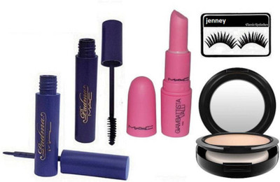 

jenney Eyelashes , Studio Fix Compact of Mac , Padma Eyeliner & Mascara with Giambattista Valli Real Doll Pink Lipstick(Set of 5)