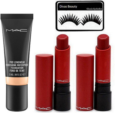 

divas beauty Eyelashes With Liptensity Lipstick Life's Blood Pack Of 2, Pro Longwear Nourishing Waterproof Foundation(Set of 4)