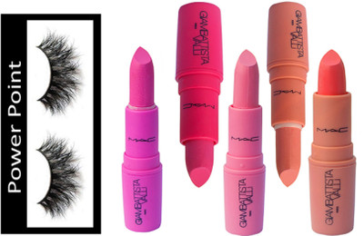 POWER POINT eyelashes, mac Matte Finish gaimbattista s lipstick, ( Pack Of 5 )(Set of 6)
