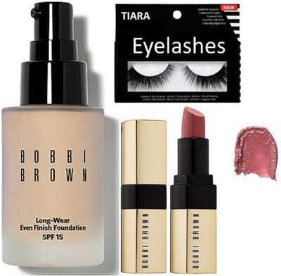 

TIARA eyelashes , bobbi brown long wear even finish foundation with bobbi brown nude lipstick(Set of 3)