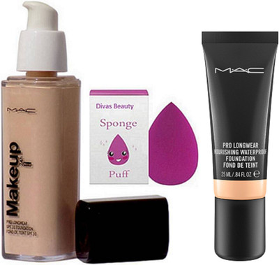 

divas beauty Sponge Puff, Mac Makeup Foundation, Pro Longwear Nourishing Waterproof Foundation(Set of 3)