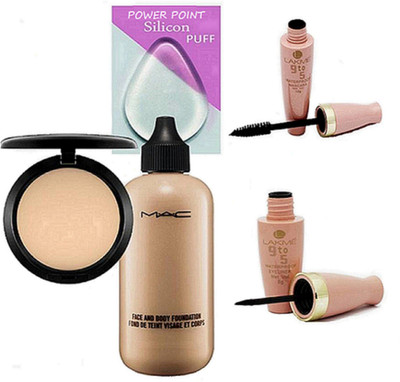 

POWER POINT silicon puff, mac face and body foundation, compact, lakme 9 to 5 liner & mascara(Set of 5)