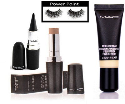 

POWER POINT eyelashes, mac stick concealer , kajal , pro longwear foundation ( set of 4 )(Set of 4)