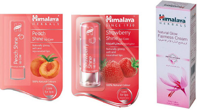 Himalaya peach lip balm, strawberry lip balm, natural glow fairness cream(Set of 3)