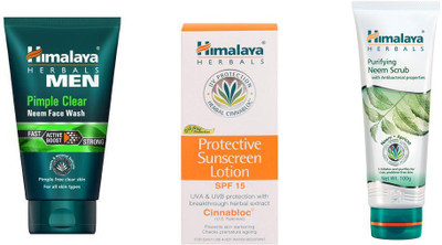 

Himalaya MEN PIMPLE CLEAR FACE WASH, SUN SCREEN LOTION, NEEM FACE SCRUB(Set of 3)