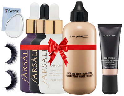

tiara Silicon Puff,Eyelashes,Unicron Essence And Volcanic Elixir And Rose Gold Elixir Farsali,Macv Face & body Foundation,Pro Long wear Nourshing Waterproof Foundation(Set of 7)