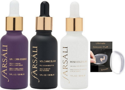 

Ultimate silicon puff, farsali unicorn essence, volcanic Elixer, Rose gold elixer face serum(Set of 4)