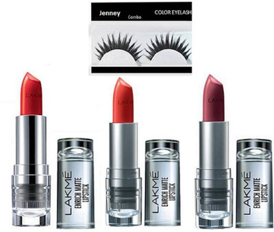 

jenney Eyelashes& Enrich Lipstick Matte Pack Of 3(Set of 4)