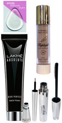 

jenney Slicon Puff With Lakme Absolute Blur Perfect Makeup Primer&Mac Perp+Prime Highlight Foundation&Brooke Candy Liner&Mascara(Set of 5)