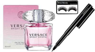 

Divas Beauty Eyelashes, Versace Bright Crystal Eau De Toilette Natural Spray, Mac Pen Eyeliner(Set of 3)