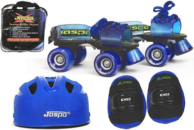 

Jaspo Blue Men Eco Senior Skates Combo (skates+helmet+knee+bag)suitable for age 6 to 14 years Skating Kit
