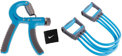 

Cosco Fitness Hand Grip Brace ( Pack of 1) with Chest Expander Octane (Pack of 1) 1 Wrist Band Gym & Fitness Kit