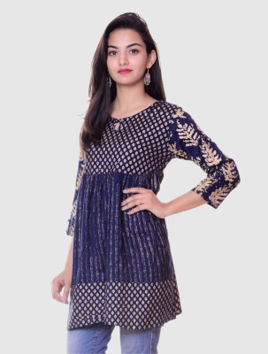 METRO-FASHION Women Printed Flared Kurta(Dark Blue)