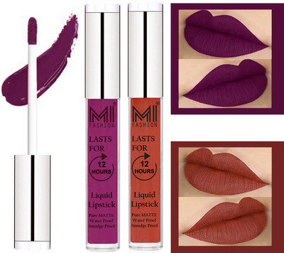 

MI Fashion Liquid Matte Lipstick Combo Non Stick on Cup,Long Lasting,Highly pigmented Lip Gloss Set of 2(Deep Violet Liquid Lipstick,Brick Red Lip Gloss)