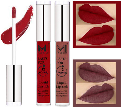 

MI Fashion Matte Liquid Lipsticks Waterproof Long Lasting Pigmented Lip Gloss Set of 2(Eagle Red Liquid Lipstick,Light Chocolate Liquid Lipstick)