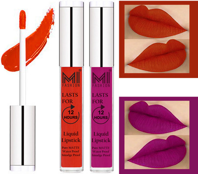 

MI Fashion Professional Makeup Matte Liquid Lipstick Waterproof,Kiss Proof,Long Lasting and Made in India Set of 2(Orange Pulp Liquid Lipstick,Wine Liquid Lipstick)