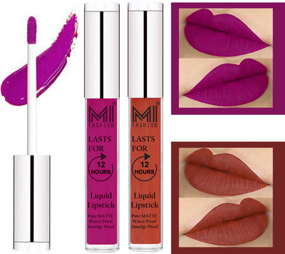

MI Fashion Matte Liquid Lipsticks Waterproof Long Lasting Pigmented Lip Gloss Set of 2(Wine Liquid Lipstick,Brick Red Liquid Lipstick)