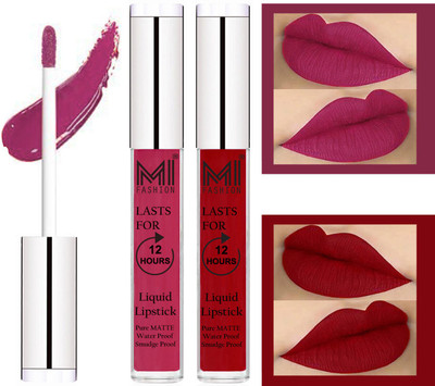 

MI Fashion Liquid Matte Lipsticks |Waterproof|Smudge Proof| Made in India|and|Long Lasting| Set of 2 Lipsticks(Pink Berry Berry Liquid Lipstick,Eagle Red Liquid Lipstick)