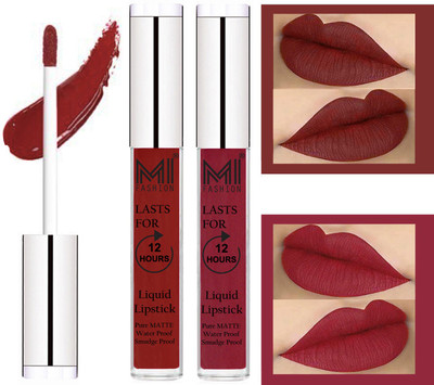 

MI Fashion Liquid Lipstick Combo Set of 2 |Matte|Waterproof|Kiss Proof|Long Lasting| and |Made in India|(Coast Brown Liquid Lipstick,Shimmer Cherry Lip Gloss)