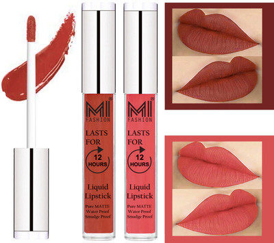 

MI Fashion Liquid Lipstick Combo Set of 2 |Matte|Waterproof|Kiss Proof|Long Lasting| and |Made in India|(Brick Red Liquid Lipstick,Peach Bae Lip Gloss)