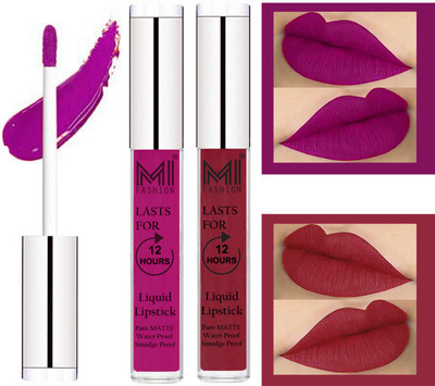 

MI Fashion Matte Liquid Lipsticks Waterproof Long Lasting Pigmented Lip Gloss Set of 2(Wine Liquid Lipstick,Shimmer Cherry Liquid Lipstick)