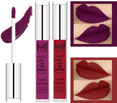 

MI Fashion Liquid Matte Lipstick Combo Non Stick on Cup,Long Lasting,Highly pigmented Lip Gloss Set of 2(Deep Violet Liquid Lipstick,Together Red Lip Gloss)